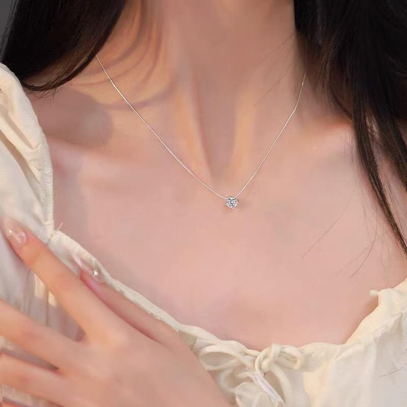 Real 925 Silver Single Zircon Bead Choker Necklace For Women Classic Fine Jewelry Light Luxury Accessories