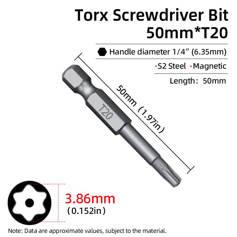 Torx Screwdriver Bit 50mm Magnetic S2 Steel 1/4'' Hex Shank Hollow Hole Security Bits T5-T40 Electric Drill Driver Hand Tools