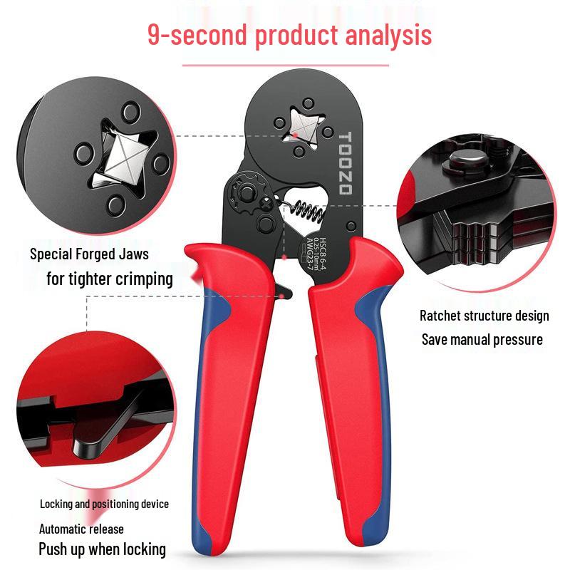 Electrician's Tube and Pin Terminal Crimping Pliers with Cold-Pressed Wire Functionality