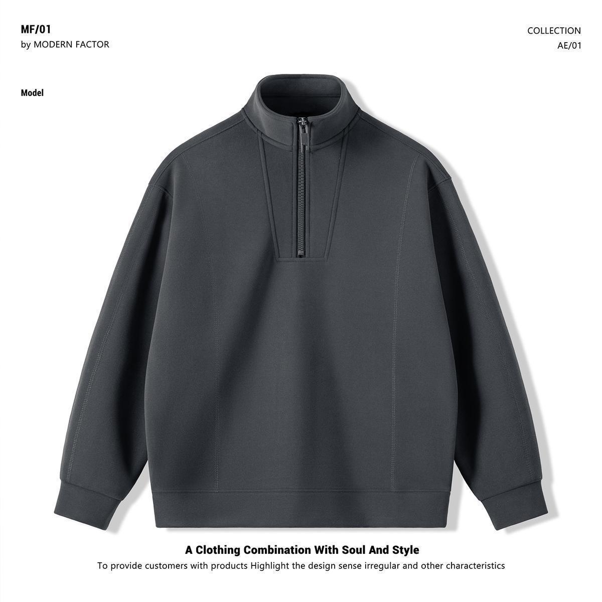 

Men s Thickened Double-Sided Fleece Half-Zip Hoodie, Winter 2025 Loose Pullover with Stand Collar XL темно-сірий