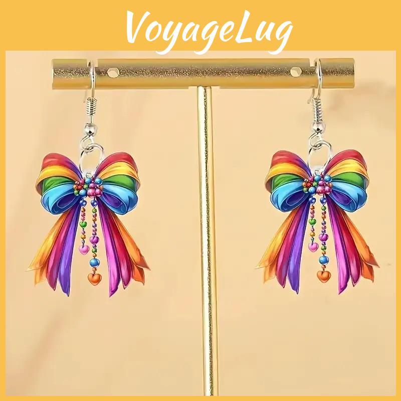 Kreative Regenbogen Schleife Damen Acryl Ohrringe für Freizeitkleidung