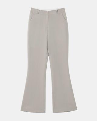 RAMU STUDIO Cica Office Setup Back Slit Hem Secret Elastic Waist Semi Bootcut Slacks Pants Gray Beige Cica04Gb