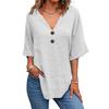 Top Estivi da Donna Scollo a V Manica a Tre Quarti Casual T-Shirt Tinta Unita Decorazione Bottoni Vestibilità Ampia Lunghezza Media Blusa