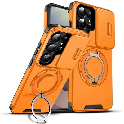 360° drehbarer Ringhalter Schiebefach für Kameraobjektiv für Samsung Galaxy S26 S25 S24 S23 Plus Ultra Stoßfeste PC-Schutzhülle