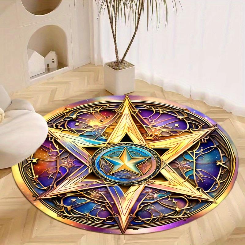 S Natural Starry Sky Pentagon Gothic Round Rug Nonslip Area Rug Office Chair Mat Carpet For Living Room Bedroom Home Decor