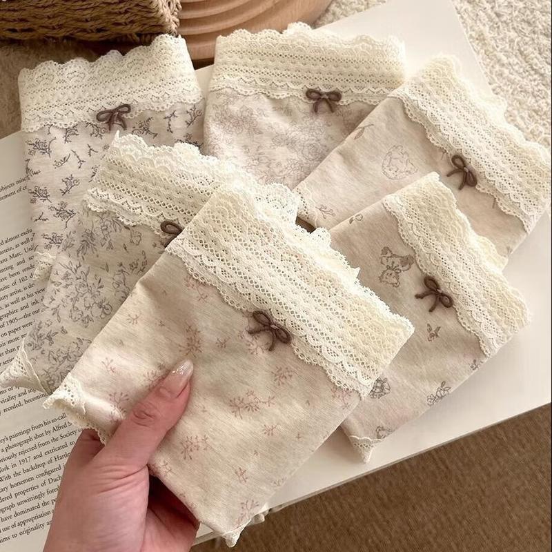 Neixiaoban Women's 3-Pack Antibacterial Baby Cotton Mid-Rise Underwear with Lace Trim