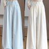 Damen High Waist Blaue Milch Puff Hose - Sommer 2026 Schlankmachende Weiter Bein mit Eis-Drapierung