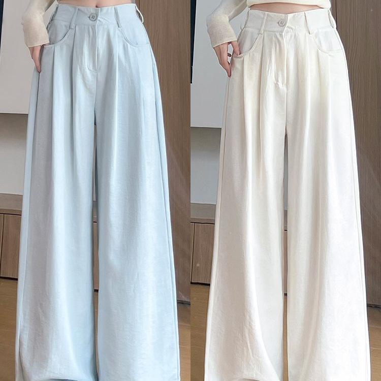 Damen High Waist Blaue Milch Puff Hose - Sommer 2026 Schlankmachende Weiter Bein mit Eis-Drapierung
