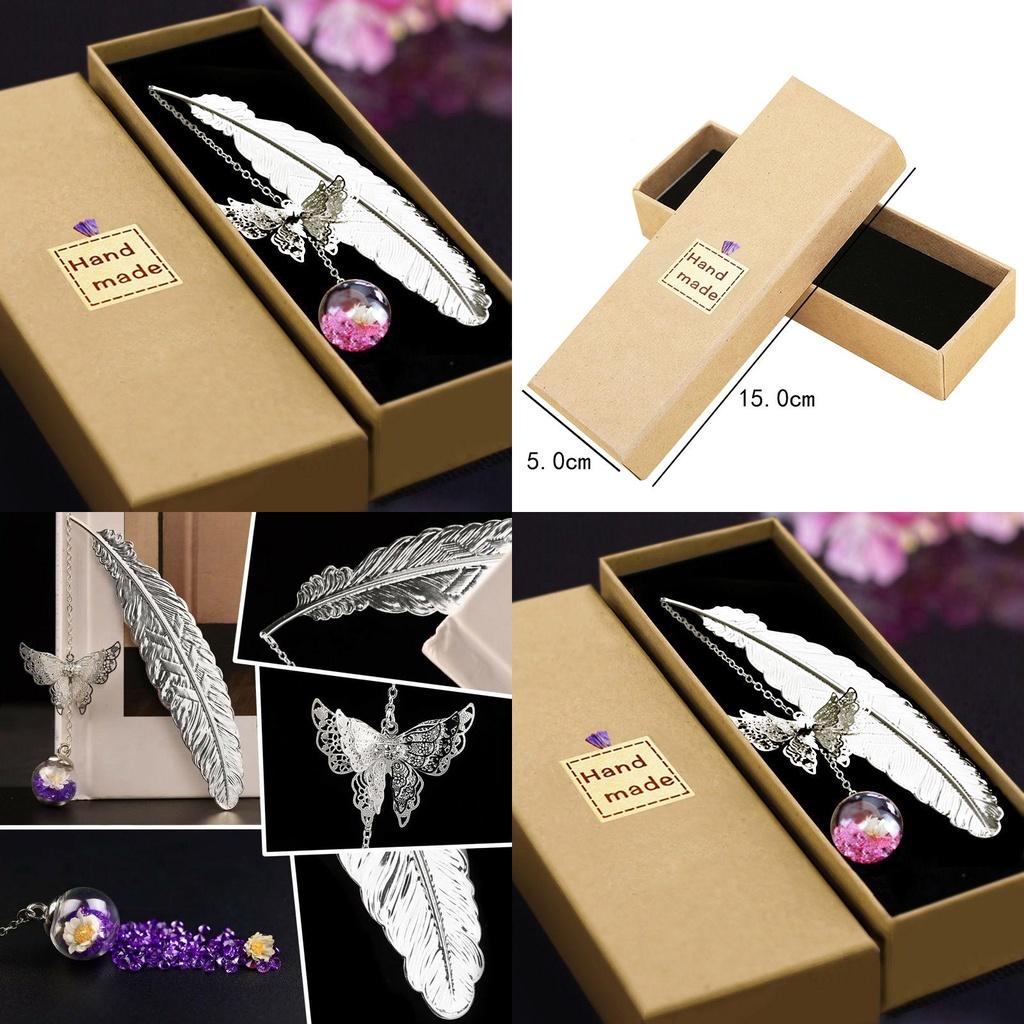 Vintage Metal Butterfly Feather Bookmark With Realistic 3d Pendant