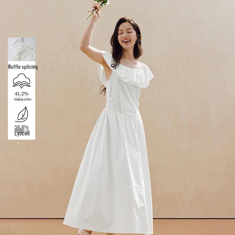 INMAN Women s Lyocell Cotton French Off-Shoulder A-Line Dress S