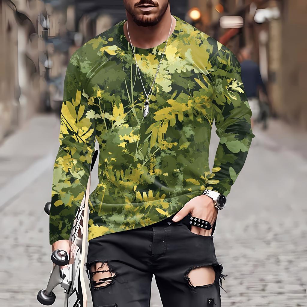 Men's T Shirt O-Neck Clothing Apparel Outdoor Long Sleeve Print Fashion Designer Vintage