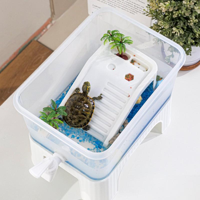 Plastic Transparency Turtle Tank House with Areas To Breed Feed Swim Bask Indoor Enclosure Water Turtles Cage Reptile Habitat