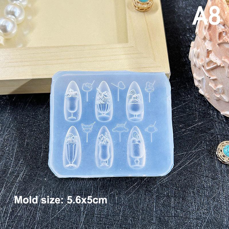 3D Silicone Nail Art Mold Cartoon Cute Dog Bear Cake Bread Relief Carving Diy Design Nail Parts Charm Decorations Manicure Tool