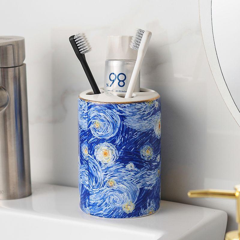 European Ceramic Blue Bathroom Five-piece Set Gold Border Gargle Cup Shampoo Bottle Soap Dish Wedding Gift Bathroom Accessories