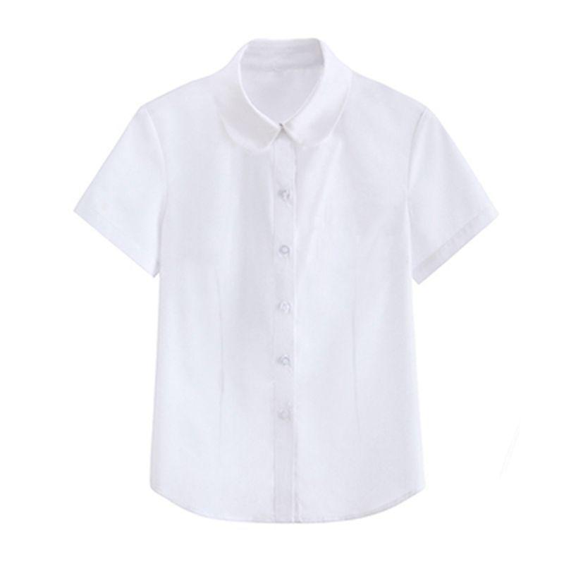 Women's Loose Short Sleeve White Stand Collar Shirt - Versatile Summer College Style JK Uniform Top