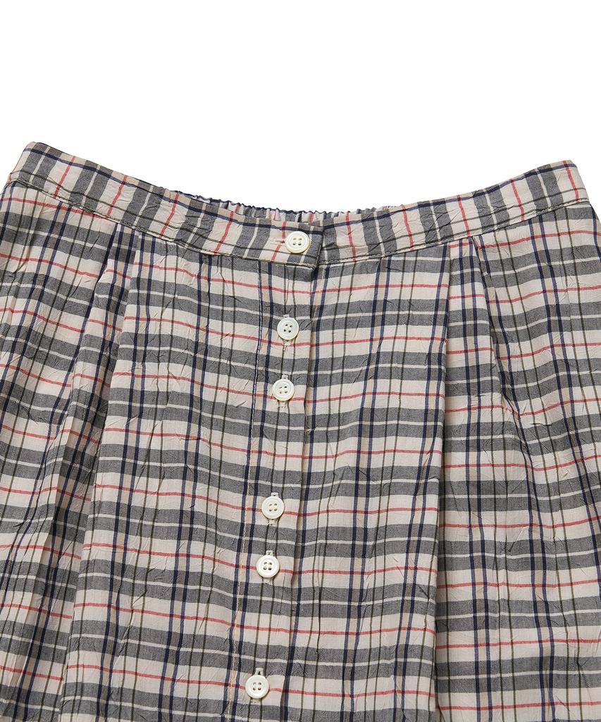 Cotton Bell Button Placket Flare Skirt - Ivory Check