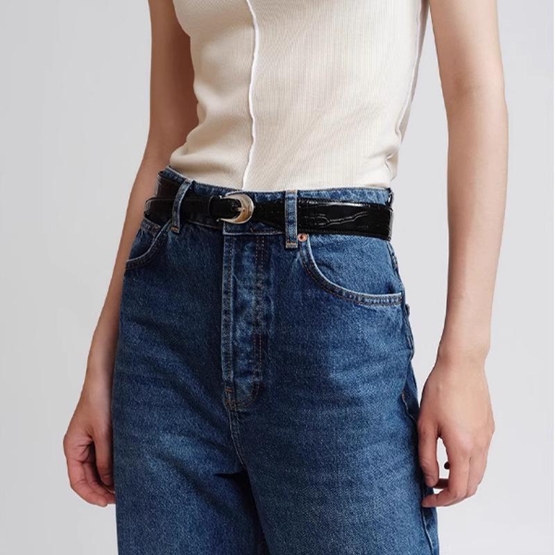 Casual fashion versatile black belt trendy personality simple women's decorative crocodile pattern belt niche