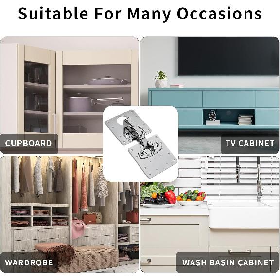 10pcs Cabinet Hinge Repair Plate, Stainless Steel Hinge Fixing Plate Bracket kit with Mounting Screw for Furniture and Kitchen Cabinet Door, Protect