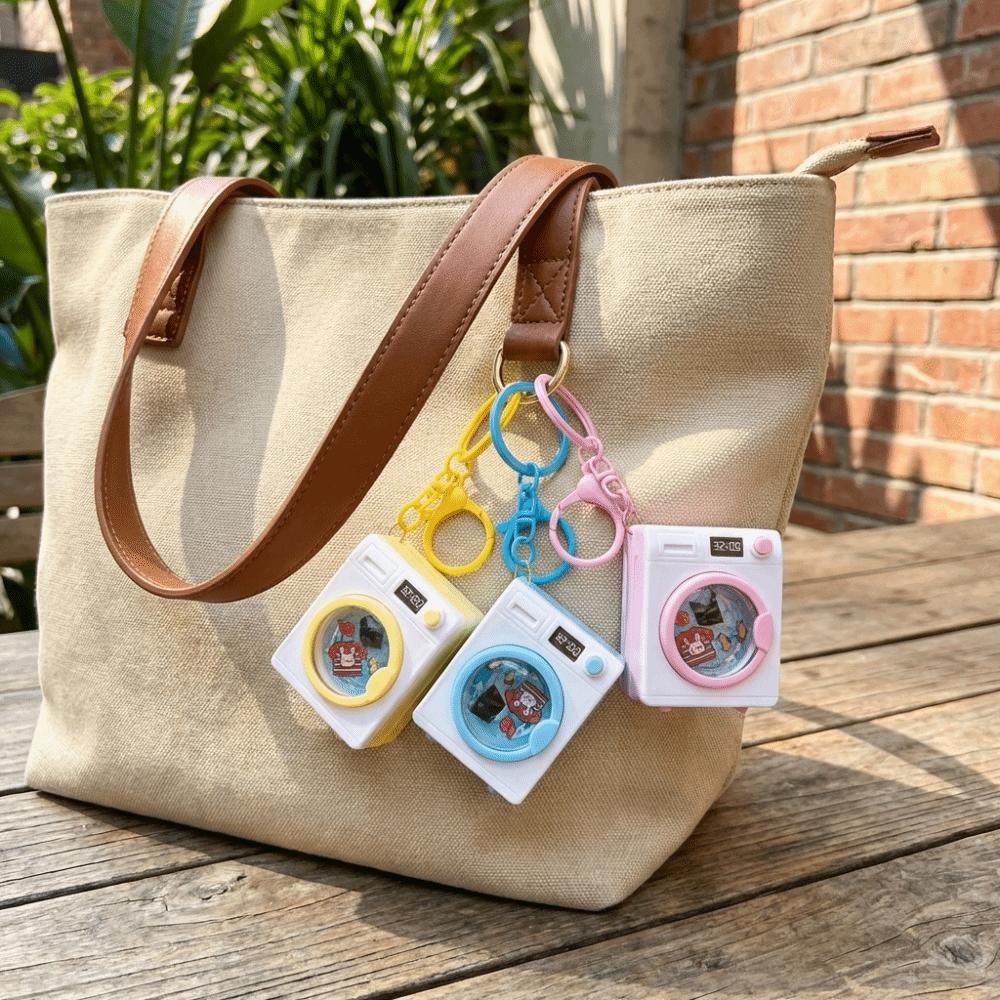 Sound Washing Machine Keychain Funny LED Light Up Keyring Cute Cartoon Bag Pendant Schoolbag