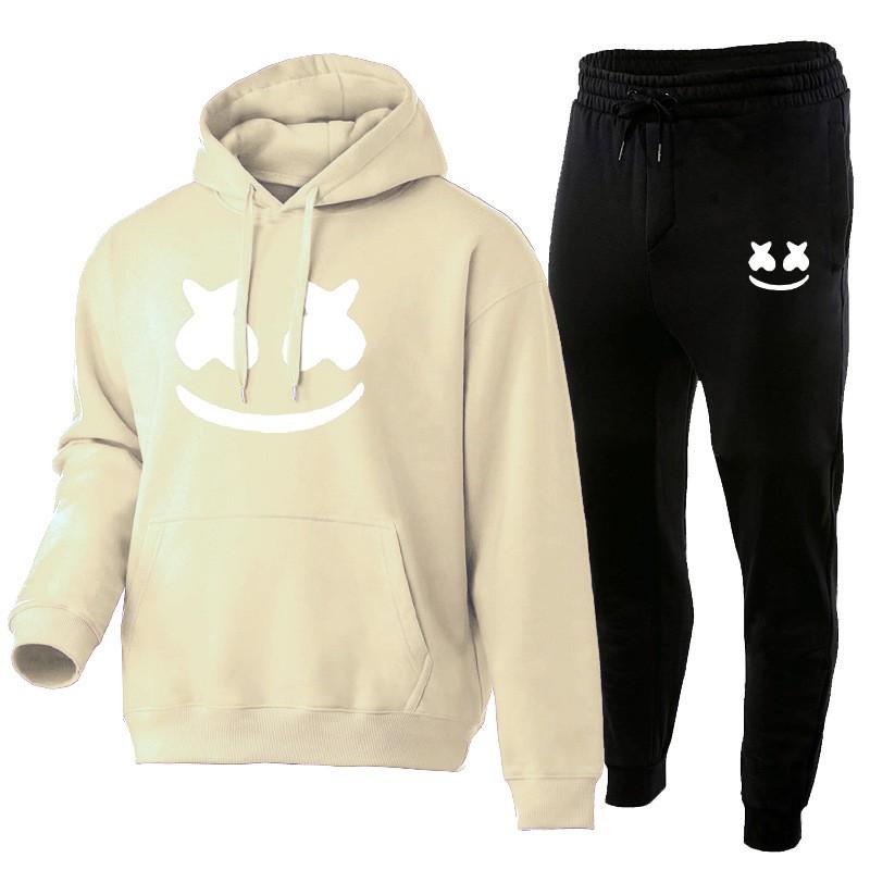 Marshmello Smile Face Hoodie Jogginghosen Set Unisex Oversized Lässig Winter Trainingsanzug