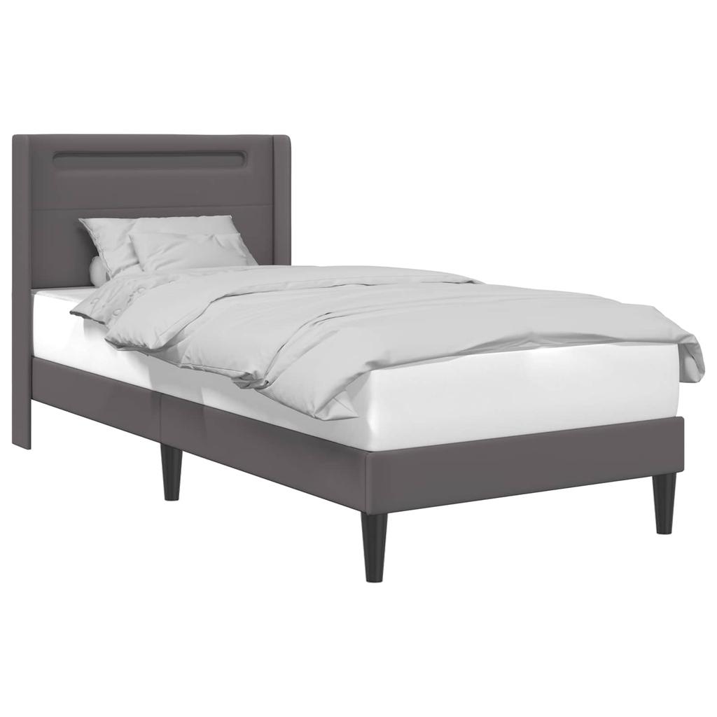 Bed Frame with LED Light Strips Gray 80 X 200 Cm Faux Leather