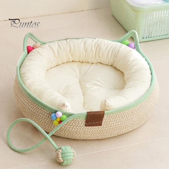 Cozy Cat Bed for All Seasons Handwoven Cotton Rope Bed, Scratchable Indoor Sleeping Basket, Breathable Woven with Pad Round Pet House Cats Kittens And
