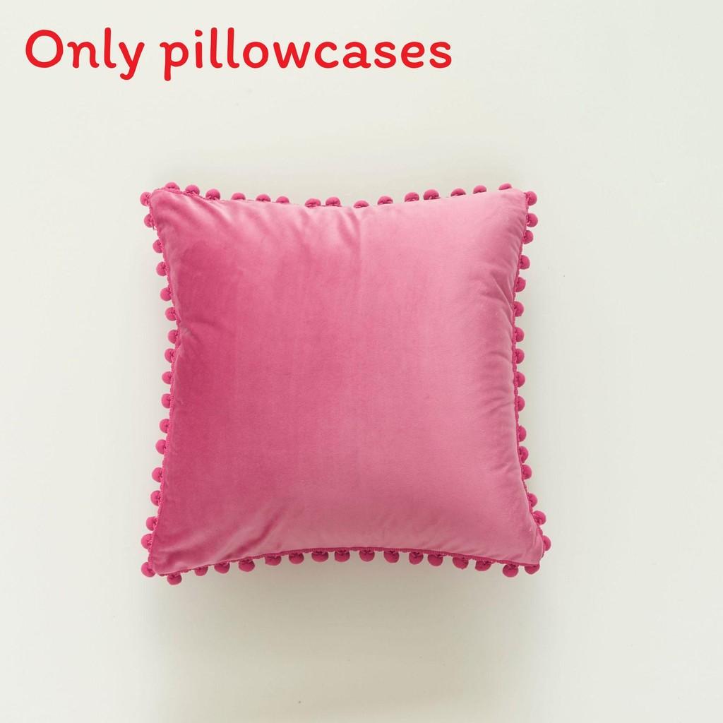 Velvet Solid Dutch Color Pillow Cases Pompom Edging Cushion Cover Living Room