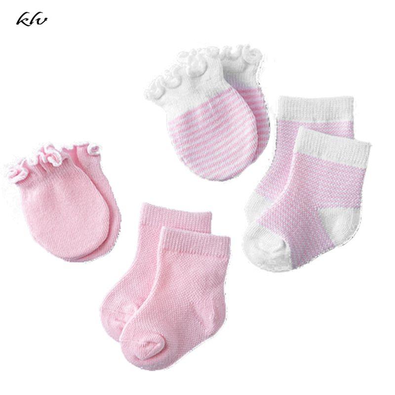 4 Paare Kinder Kleinkinder Baby Neugeborene Socken Handschuhe Kratzschutz Atmungsaktiv Elastizität Schutz Gesichtshandschuhe Duschgeschenk