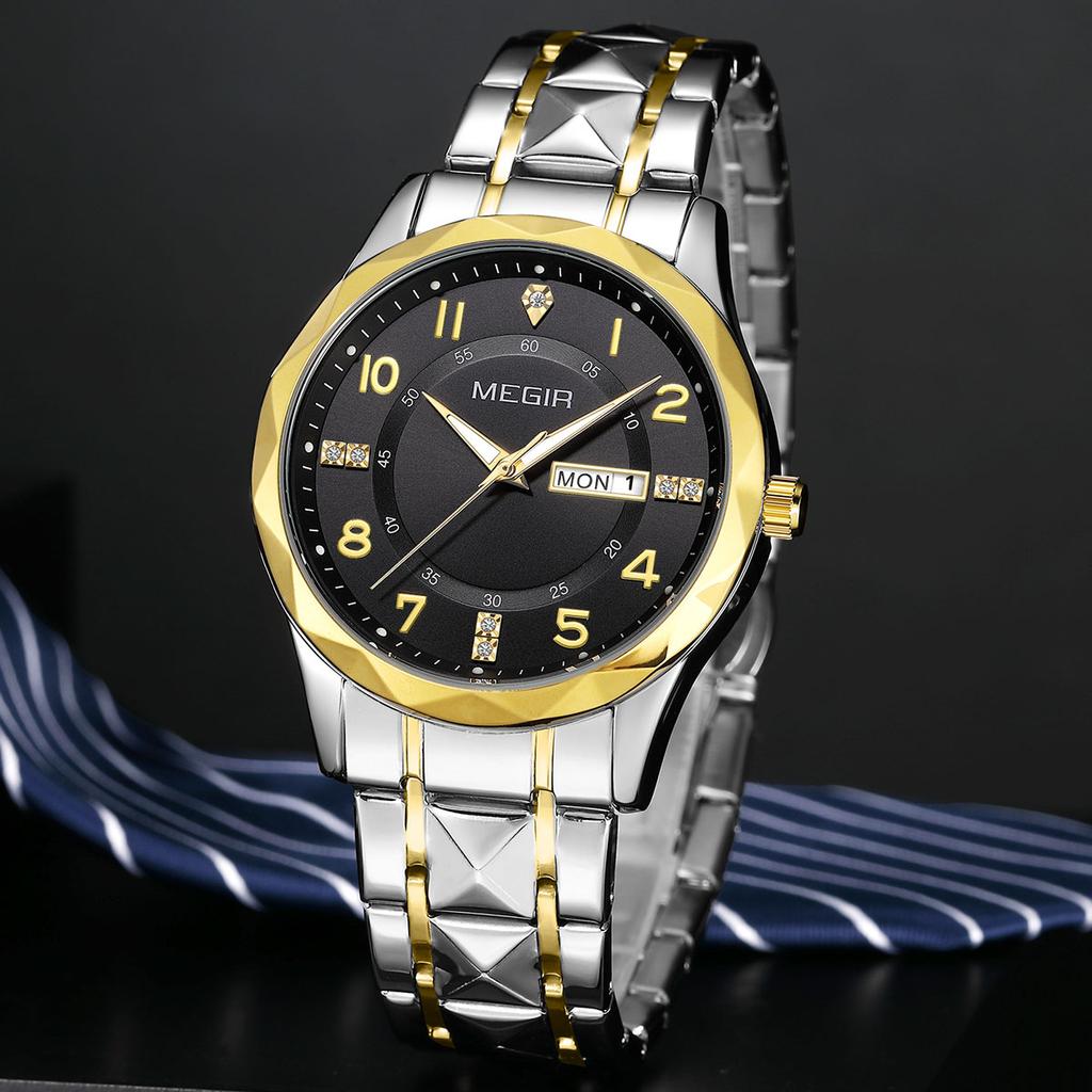 Megir Men Watches Waterproof Stainless Steel Date Watch Man Waterproof Quartz Luminous Wristwatch Relogio Masculino