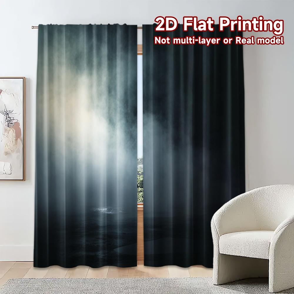 2pcs, 2D FLAT PRINTING Curtains (Without Rod) Mystic Haze Popular Curtains&Window Treatment Polyester Easy Install Curtains