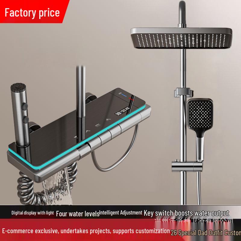 Space Aluminum Digital Display Shower Head Set