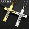 Christian Jesus Crucifix Cross Big Pendant Necklace for Women Men Stainless Gold Color Man Chain Necklaces Amulet Jewelry Gift