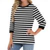 Women's Fashion Casual Seven Sleeve T-Shirt Print Round Neck Top