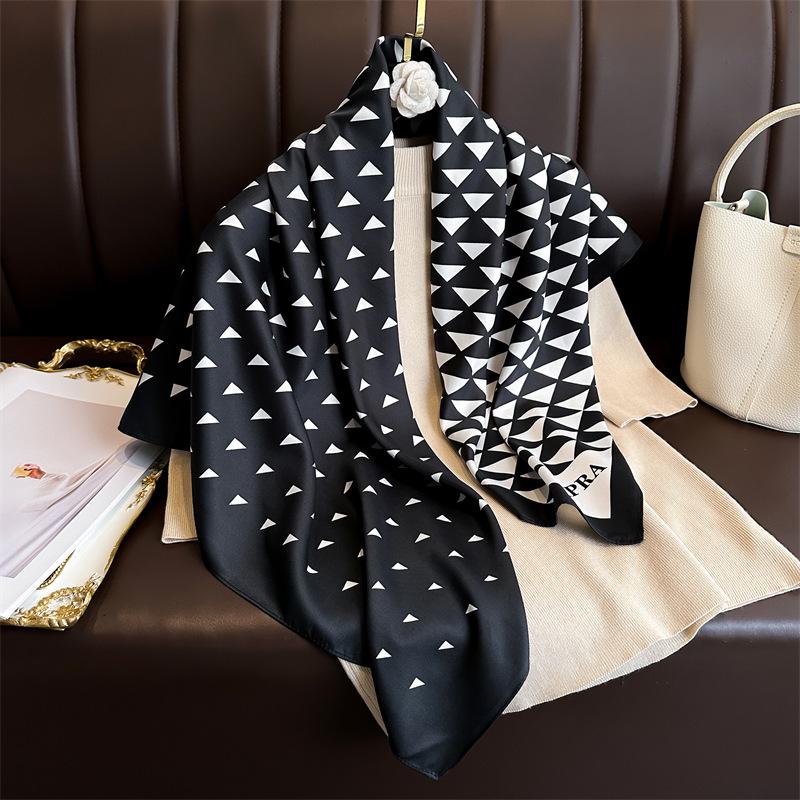 Women's Retro Twill Silk Scarf - 90cm Versatile Shawl for Travel & Sun Protection