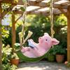 Waterproof Outdoor Ornament Hanging Resin Pig Figurine, Cute Piggy Lying in Hammock Reading Book Ornament, Animal Sculpture for Indoor Decor Wall