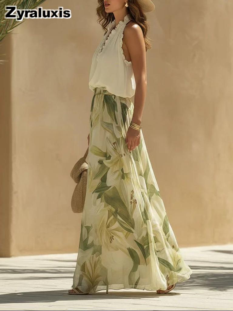 Spring New Style V-Neck Slim Fit Ruffled Hem Dress for Women