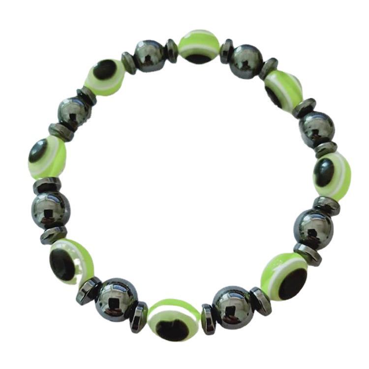 Magnetic Black Stone Elastic Bracelet with Blue Eye Beads - Popular European & American Jewelry