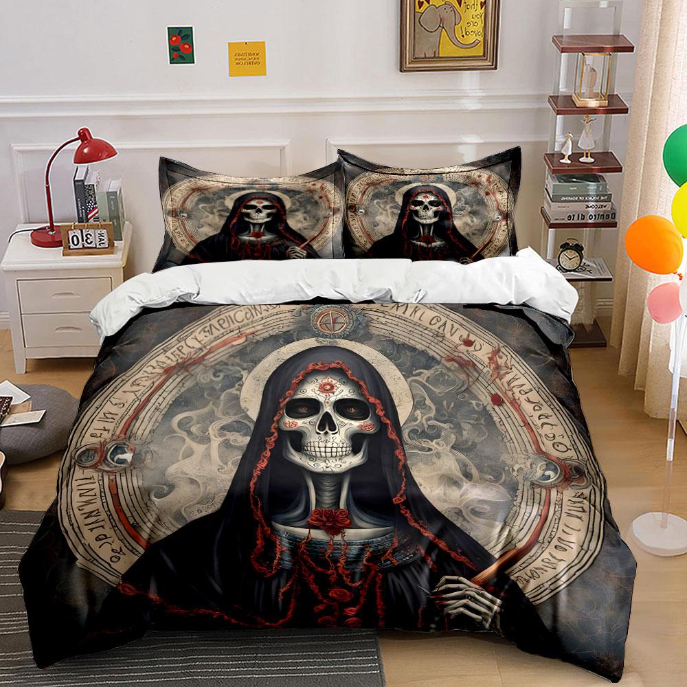 Skeleton with Floral Accents Bedding Duvet Cover Set (1*Duvet Cover 2*Pillowcases, without duvet insert)