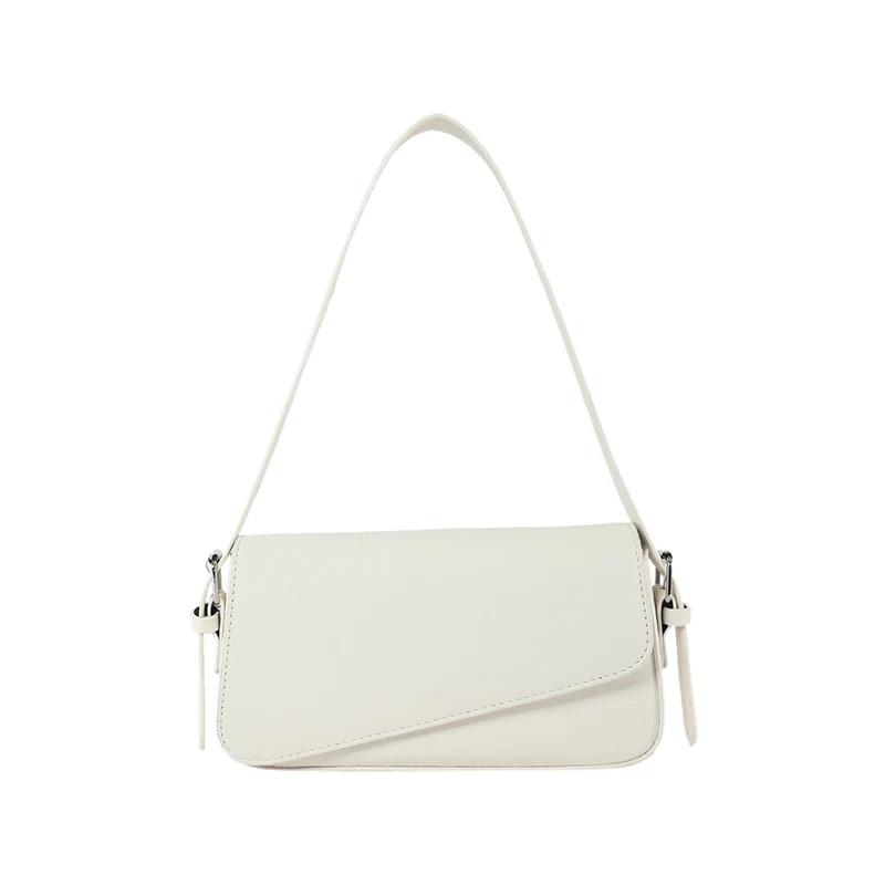 Bolso de hombro de PU con solapa sólida para mujer, botón con línea de costura, bolso para toda ocasión, bolsos de moda