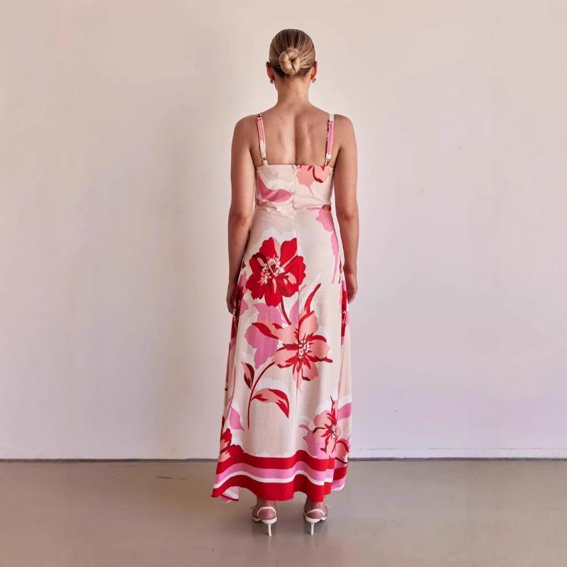 Women's Holiday Chic Slim Floral Print Halter Dress