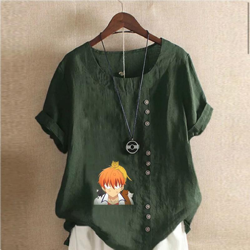 Women's Fashion Round Neck Short Sleeve T-shirt Casual Cotton Linen Graphic Shirt Leisure Loose Angry Boy Prined Summer Blouse Tops