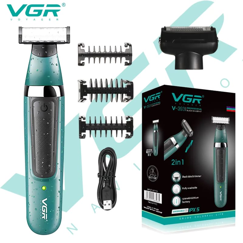 Original VGR V-393 2-in-1 Hair Trimmer Rechargeable Electric Shaver IPX5 Waterproof Beard Trimmer Face & Body Shaving Machine for Men Home Razor