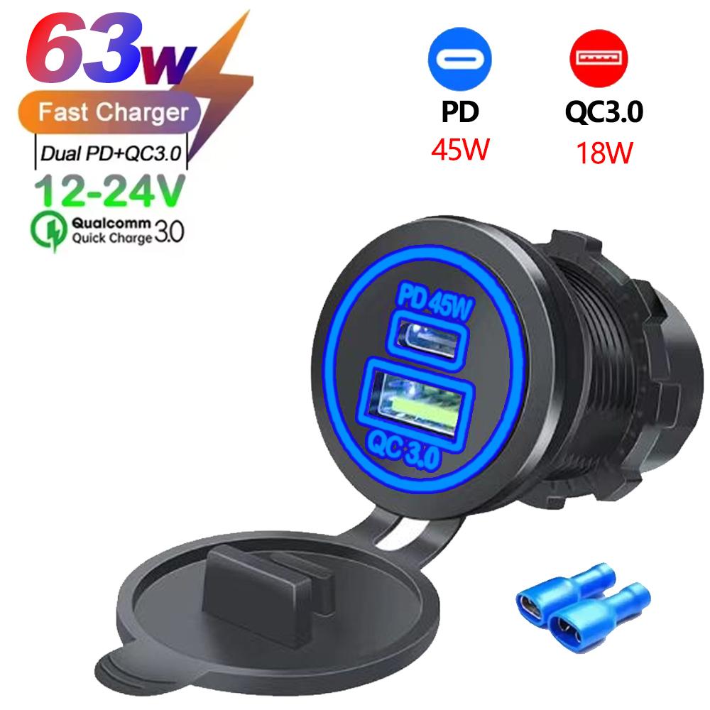 2/3/4 Port PD QC 3.0 USB Car Charger with Voltmeter Socket Power Outlet Adapter Waterproof for 12V/24V Car ATV Boat Hot Sale
