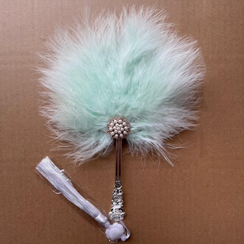 Vintage with Tassels Fairy Feather Fan Colorful Fluffy Craft Fan Foldable Photo Prop Dance Hand Fan