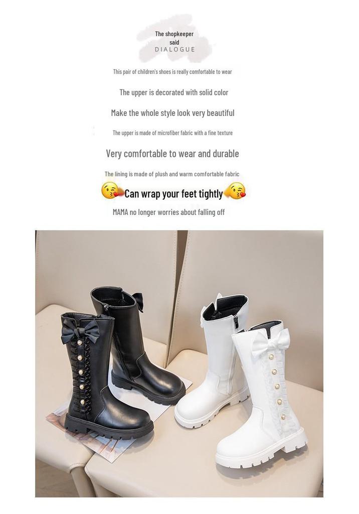 Girls' Bow Back High Boots - Classic Spring/Autumn Princess Shoes