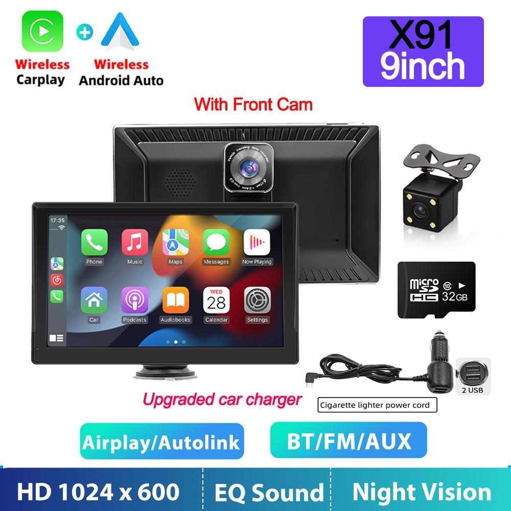 7/9INCH  Stereo Receiver Car Radio With Dashcam Wireless Carplay Android Auto GPS Navigation Automotive Multimedia Player 12LED