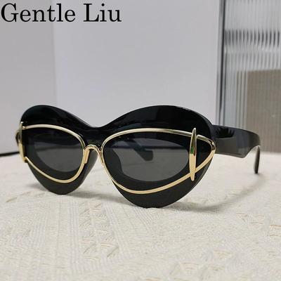 Occhiali da sole Cat Eye da donna 2024 di lusso, marchio di design vintage Y2k, punk, occhiali da sole per uomo, doppia montatura, occhiali da sole retrò, UV400