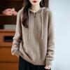 Women's Thick Wool Zipper Hooded Cardigan: Autumn/Winter Fashion, Loose Knit, Long Sleeve Sweater Coat.