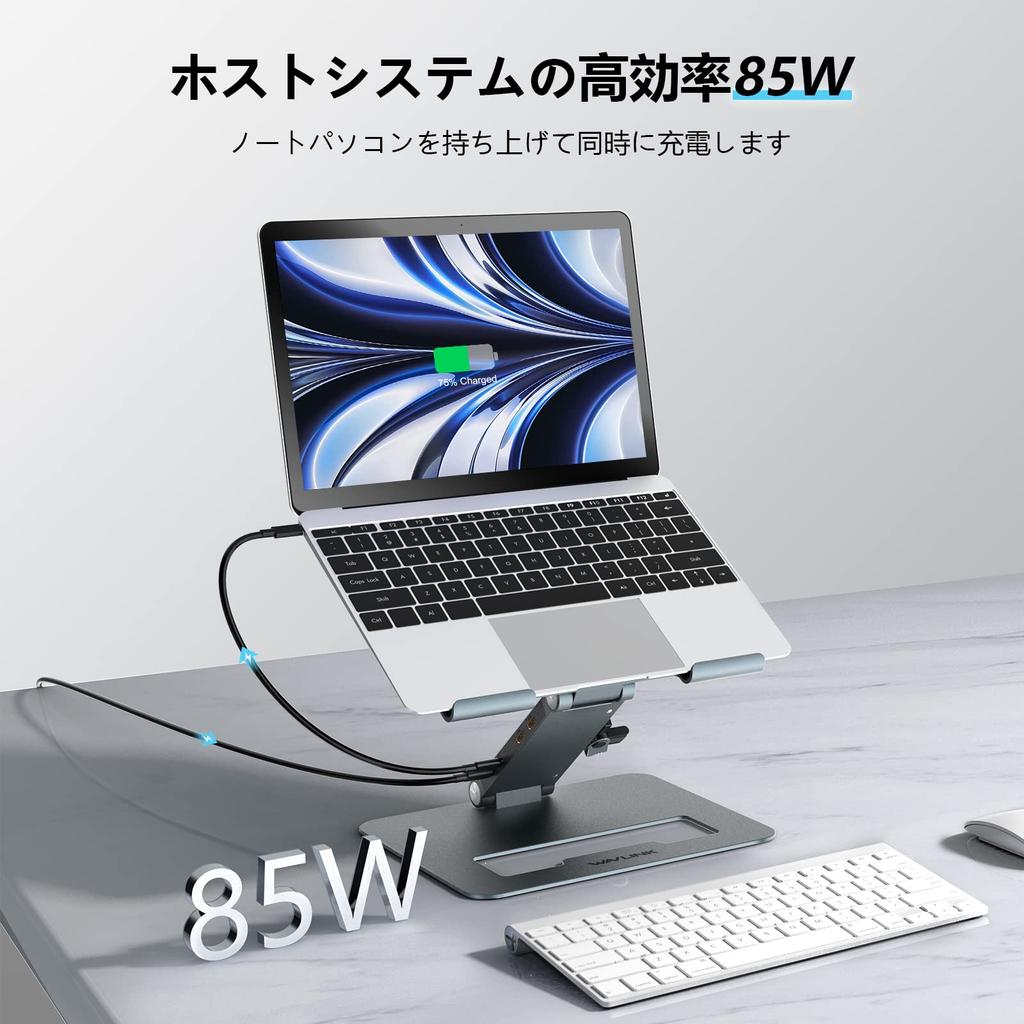 WAVLINK Aluminum Adjustable Laptop Stand with 9-in-1 USB-C Docking Station, Ergonomic Portable Folding and Heightening Mount for MacBook and Windows