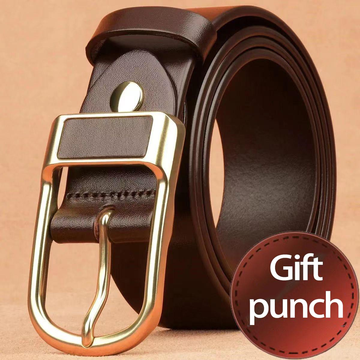 

Мужской ремень с пряжкой от Paul, аутентичный дизайн Polo [Free Punch] 3.8 with leather gold buckle coffee